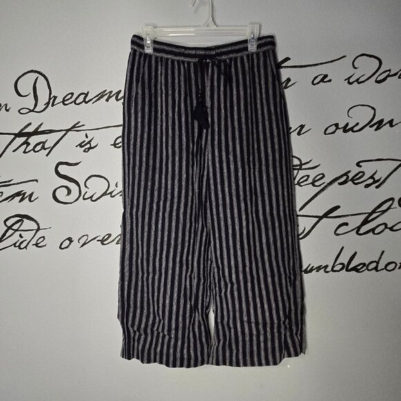 Banana Republic Tassel Drawstring Wide-Leg Pull-On Pant, Navy, S - Picture 1 of 6